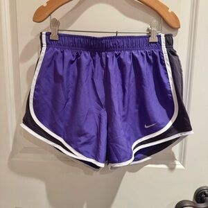 Nike Women’s Purple Athletic Shorts with Black Panels and White Trim
